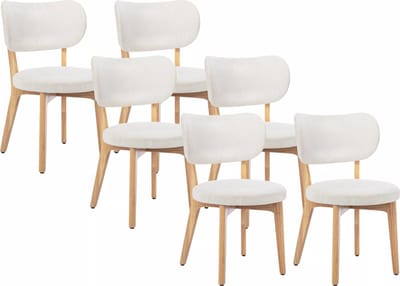 Vente-unique Set van 6 stoelen van ribfluweel en heveahout - Wit - TORIEL