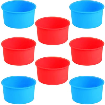 JHUBERS- Siliconen Bakvorm - 4 Inch - Anti-aanbak Bakvormen - Quichevormen - Cakevorm - Set van 8 Stuks - Rood en Blauw - Taartvorm
