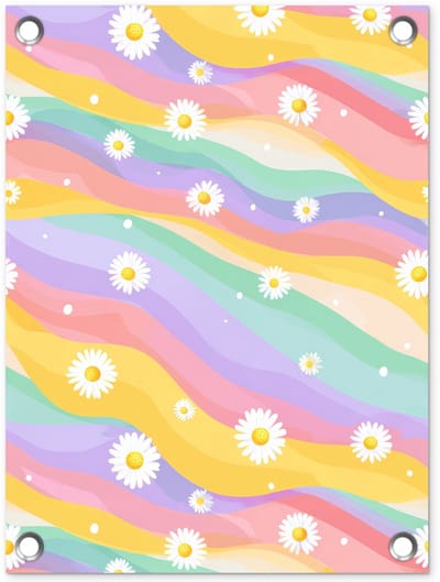 Tuinposter 30x40 cm - Tuindecoratie Madeliefjes - Kleurrijk - Pastel - Vrolijk - Poster voor in de tuin - Buiten decoratie - Schutting tuinschilderij - Tuindoek muurdecoratie - Wanddecoratie balkondoek