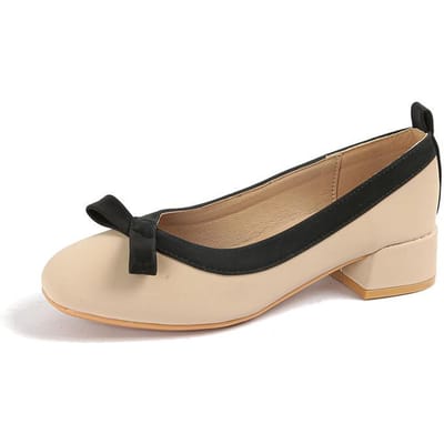 Portugese Avondwind Strik in Schoenen met Hoge Hakken met Vierkante Neus, Lage Instap en Dikke Zool voor Vrouwen in Zomer en Herfst. 43 beige