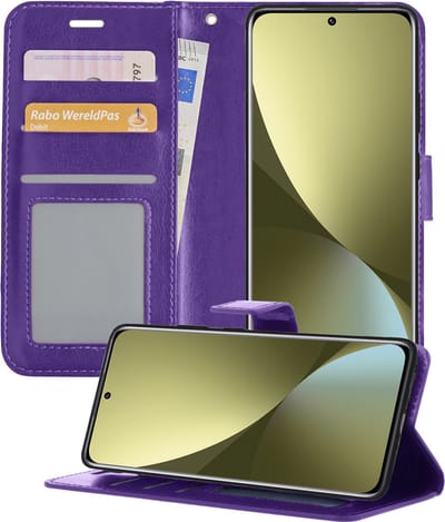 Hoesje - Met Pasjeshouder - Geschikt voor Xiaomi 12 - Luxe Bookcase Portemonee - Flip Case - Kunstleer Book Case - Flipcase - Book Cover - Walletcase - Portemonneehoes - Telefoonhoesjes - Paars