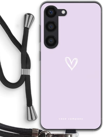 Case Company® - Hoesje met koord geschikt voor Samsung Galaxy S23 hoesje met Koord - Klein hartje paars - Telefoonhoesje met Zwart Koord - Bescherming aan alle Kanten en Over de Schermrand