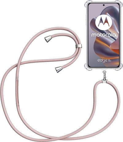 Telefoonkoord + Hoesje Geschikt voor Motorola Edge 50 Neo / Edge 60 Neo - Lengte Verstelbaar - Telefoonketting - Shock Proof Case - Rose
