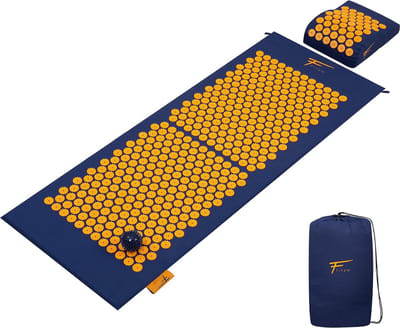 Acupressuurset XL Fitem - acupressuurmat + kussen + massagebal - verlicht pijn in rug en nek - ischias - rugmassage - spierontspanning - herstel na het sporten (blauw-oranje)