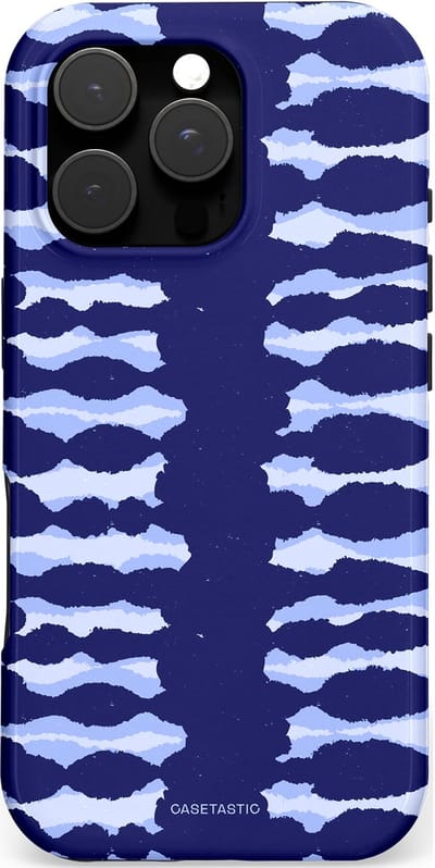 Casetastic hoesje geschikt voor Apple iPhone 16 Pro - MagSafe - Dubbellaagse bescherming - Golven in blauw - Fashion Case - Donkerblauw Lavendel Lichtgrijs