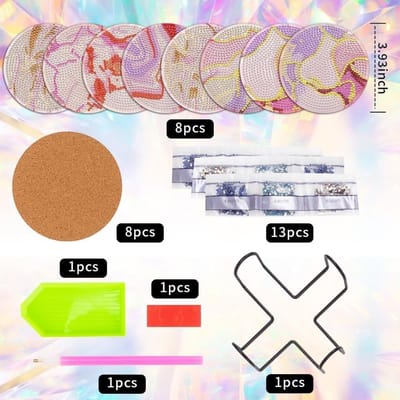 Dailygoods- Onderzetter Antislip - Ronde Onderzetter - Glasonderzetter met Houder - Keuken Onderzetter - DIY Diamant Schilderij - Marmer Oceaan Roze - Drankonderzetter