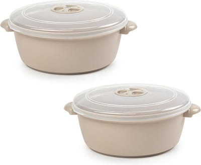 Plasticforte Magnetronschaal met deksel/ventiel - 2x - 1,5L - beige - kunststof - BPA vrij