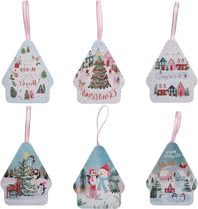 Set van 6 Kerstblikken voor Koekjes, Decoratieve Blikken voor Cadeaus, Nestblikken voor Feestelijke Versiering en Nieuwe Jaar Geschenken