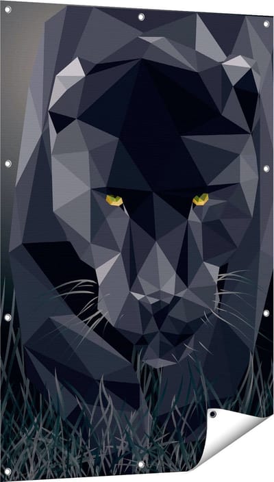 Gards Tuinposter Zwarte Panter van Origami - Abstract - 80x120 cm - Tuindoek - Tuindecoratie - Wanddecoratie buiten - Tuinschilderij