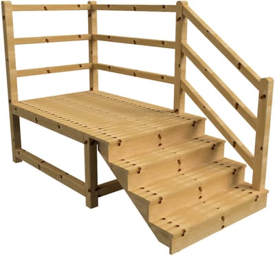 MILANO buitentrap 4 gesloten treden H71 cm - bordes L189 x B120 cm - trapleuning rechts - bordesleuning rechts en achteraan
