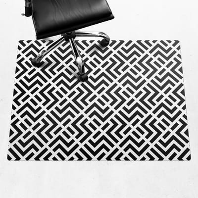Wallfluent - Vloerbeschermer Geometrische Zigzag - 120x90 cm - Zwart En Wit Vloerbeschermer Bureaustoel Tapijt - Rechthoekig - Vloerbeschermer Harde Vloer-Stoel Mat-Werkplekdecoraties - Boho-patroon