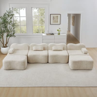 MODFU Modulaire Hoekbank - U-Vormig - Golfvormig - Voor Woonkamer - Fluweel - Beige