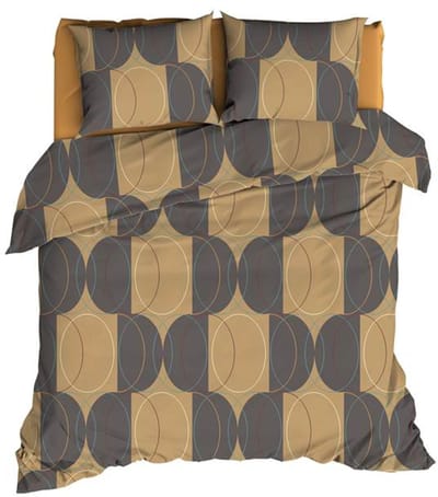 Romanette Swing Dekbedovertrek - Tweepersoons - 200x200/220 cm - Camel/Grijs
