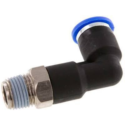 6mm x R1/8'' 90 graden L-verbinding Messing/PA 66 Insteekfitting buitendraad Lange Behuizing Draaibaar NBR [5 Stuks]