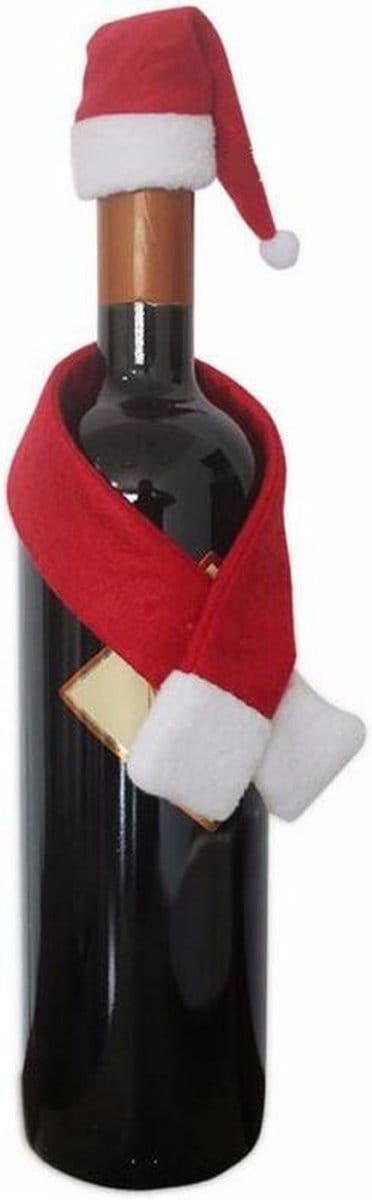 Eizook 2 stuks Kerstdecoratie muts en sjaal voor wijnfles bij kerstdiner