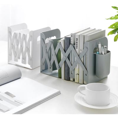 Intrekbare boekensteunen voor planken Boekensteunenstandaardset Verstelbare boekenplank met pennenhouder Bureau-organizer Kantooraccessoires grijze kleur