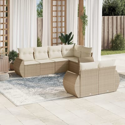 vidaXL - 7-delige - Loungeset - met - kussens - poly - rattan - beige