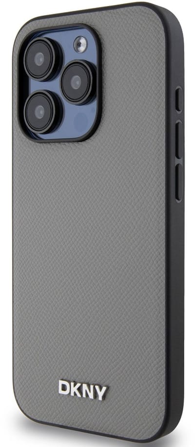 DKNY, Hoesje geschikt voor iPhone 14 Pro - MagSafe Elegant met Metalen Logo, Grijs