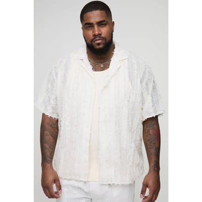 Plus Getufte Gestreepte Relaxed Fit Overhemd | Stone | Size 2XL