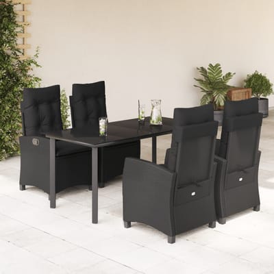 vidaXL - 5-delige - Tuinset - met - kussens - poly - rattan - zwart