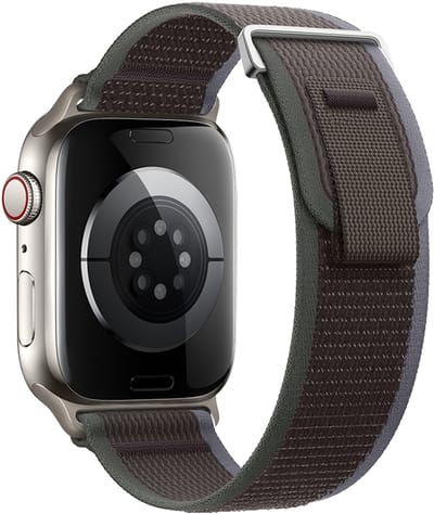 Nylon bandje - geschikt voor Apple Watch 1/2/3/4/5/6/7/8/9/10/11/ SE (1,2,3) met maat 38 mm / 40 mm / 41 mm en 42 mm (Watch 10/11) - klittenband - donkergrijs