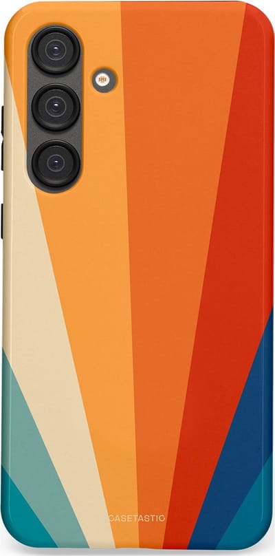 Casetastic hoesje geschikt voor Samsung Galaxy S25 Plus - Dubbellaagse bescherming - Retro straal - Fashion Case - Oranje Okergeel Petrol Rood