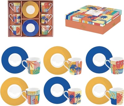 Koffiekopjes Set - Porseleinen Mokken - Genieten van Koffie - Set van Zes - 10 cl - Meerkleurig