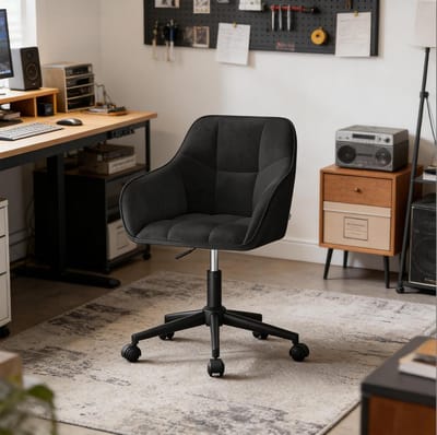 Wishdor Bureaustoel B 61 x D 56 x H 81-90 cm met armleuningen en wielen draaibaar zwart