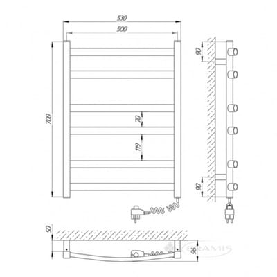 Elektrische handdoekradiator ATLANT 500x700 met ECO-timer, 160W, Zwart
