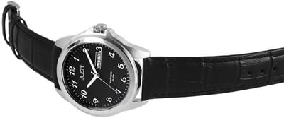 JUST Herenhorloge Echt leer Garrick, zilverkleurig, datumweergave