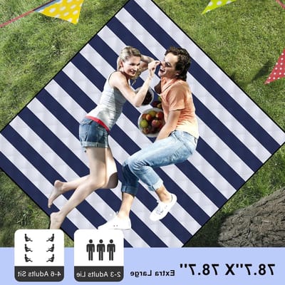 Grote Waterdichte Picknickdeken 200 x 200 cm - Zandbestendig, Warmtebestendig en Ideaal voor Camping, Strand en Familie-uitjes, Blauw