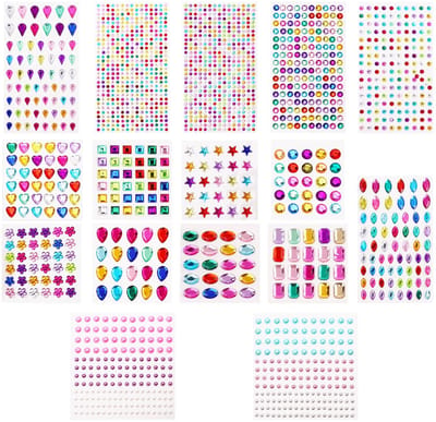 Allecto - Strass Stickers - Kristallen Stickers - Zelfklevende Face Gems - Glitter Decoratie - Perfect voor Halloween en Rave Festivals - 16 Vellen...