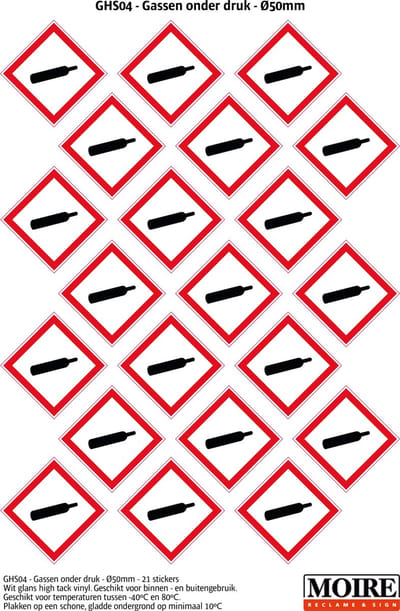 Pictogram sticker 75 stuks GHS04 - Gassen onder druk - 50 x 50 mm - 15 stickers op 1 vel