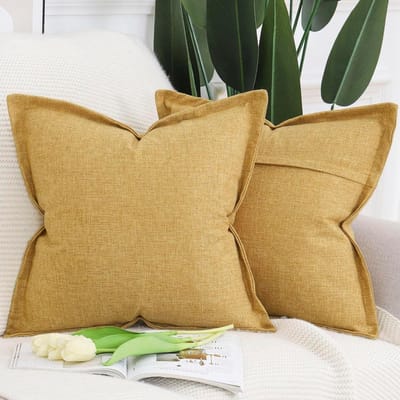 MADIZZ Set van 2 Linnen kussenslopen Met Brede Rand Zachte Decoratieve Kussenhoes Moderne Kussensloop voor Sofa Slaapkamer 60x60 cm Mosterdgeel