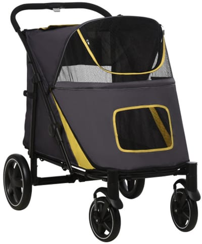 Hondenwagen Opvouwbaar met Kussen & Veiligheidslijnen - Kattenbuggy met Netvenster & Zijvak - Oxford Stof - Donkergrijs - Geschikt tot 30 kg
