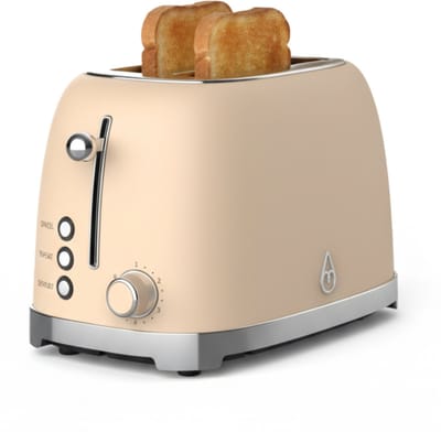 Motivai Broodrooster met 2 Brede Sleuven – 6 Hittestanden & 3 Functies – Toaster – Kruimellade – BPA- & PHAS-vrij – 800W – Retro – Matte Beige