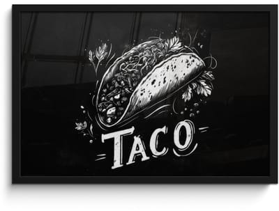 Poster in lijst - Fotolijst 60x40 cm - Posters - Taco - Kruiden - Witte krijtstijl - Tekst - Posterlijst zwart - Decoratie - Wanddecoratie woonkamer - Muurdecoratie slaapkamer