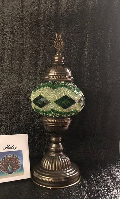 Turkse sfeerlamp - handgemaakt mozaïek nachtlamp met groene golfjes - E14 LED lamp inbegrepen - 100% uniek en veilig