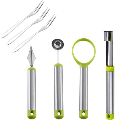Dailygoods- Fruitgereedschap 7 Stuks - Multifunctioneel - Appelontpitter - Fruitsnijmes - Meloenuitstekers - Roestvrij Staal - Veilig en Duurzaam - Keukenhulpmiddelen
