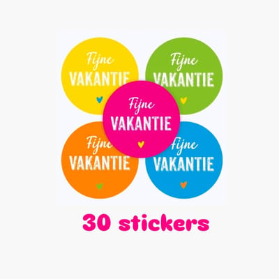 30x Sticker " Fijne Vakantie ' School color - school - juf - uitdelen - trakteren - meester - leerkracht
