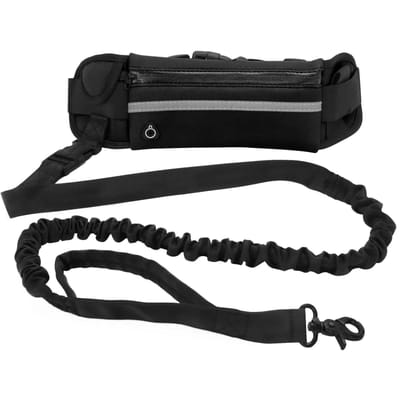 Laisse pour animaux de compagnie de luxe durable multifonctionnelle, sac banane pour chien avec élasticité réglable et design anti-perte pour la course et la marche noir