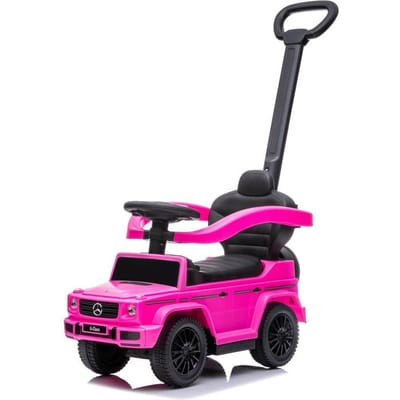 sun baby Duwauto voor kinderen, loopauto Mercedes Benz G met vergunning vanaf 12 maanden met stuur met geluid, kunststof stoel en wielen, duwstang, opbergvak onder stoel, nepreservewiel (Roze)