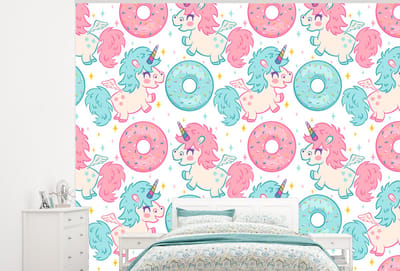 Behang - Fotobehang Eenhoorn - Donut - Baby - Breedte 300 cm x hoogte 240 cm