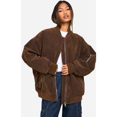 boohoo Dames Vintage Suede Look Oversized Bomberjack | Chocolate | Maat: 8