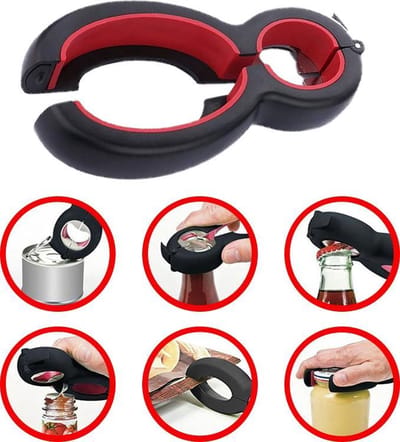 Multifunctionele Opener - 6-in-1 keuken hulp - Ouderen opener - Fles opener - Bier opener - Alles opener - Pot opener - Zak opener - Veiligheidszegels verwijderen - Doppen losdraaien -