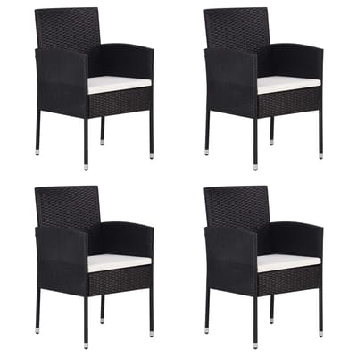 vidaXL - Tuinstoelen - 4 - st - met - crèmewitte - kussens - poly - rattan - zwart