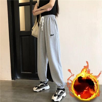 Velours Grande Taille Automne et Hiver Pantalon de Survêtement Gris pour Femmes Étudiantes Version Coréenne Ample et Mince Pantalon à Bas Resserré XXXXXL gris