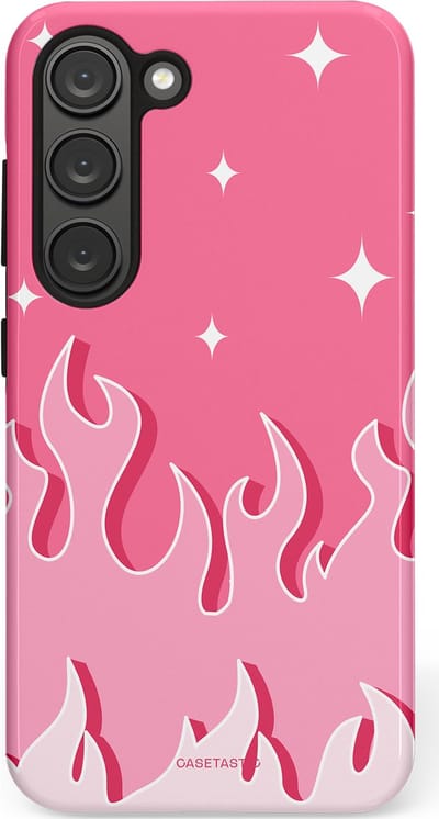 Casetastic Hoesje Geschikt voor Samsung S23 - Stijlvolle Beschermende Duo-layer Case - Roze Vlammen