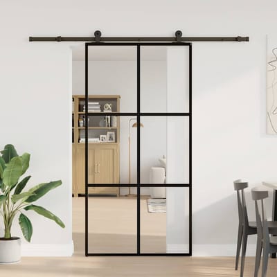 vidaXL - Schuifdeur - met - beslagset - 102x205 - cm - aluminium - en - ESG-glas