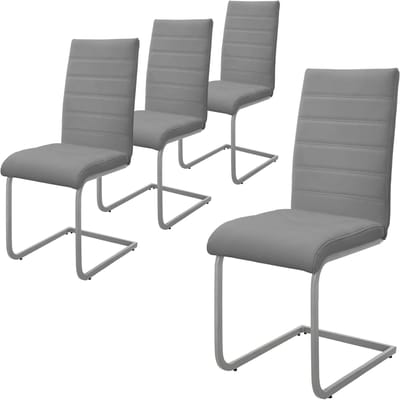 Set van 4 eetkamerstoelen sledemodel met rugleuning grijs kunstlederen bekleding ML-Design